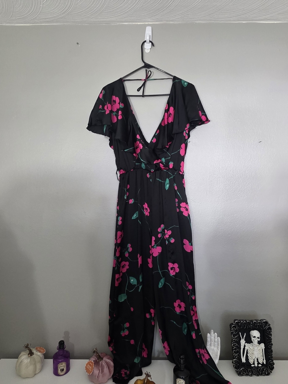 Zara Black Floral Wrap Jump Suit Floral Print